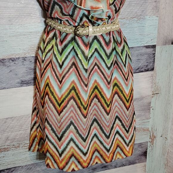 Teeze Me Sz 3 Multicolor Ombre Stripe Ruffle Sleeveless Summer Belted Dress 224 - Picture 4 of 9